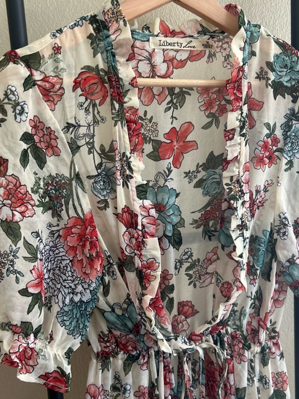 Liberty Love Cream Floral Ruffle Cover-Up Dress with Floral Print
